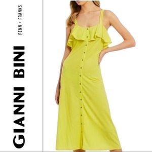 Gianni Bini Lemongrass Sundress with ruffle and button detail  Size M. NWT